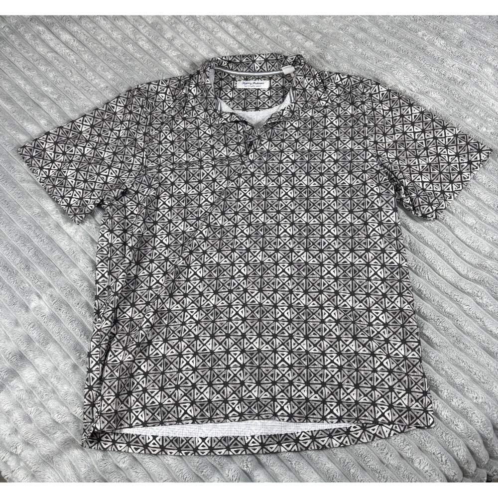 Tommy Bahama Polo Shirt Island Coastal Sz Medium Gray Geometric  Stretch Golf